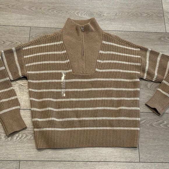 Faherty Women’s Sweater Size Small Mariner Sweater Carmel Brown Stripe Pullover - Picture 2 of 12